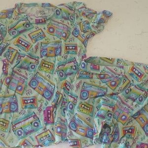Birdie Bean Green and Blue Pajama Sets with Retro Cassette Print